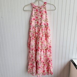 Speechless Girls Multi-Tiered Ruffled Pink Floral Dress Maxi Long Sz 8